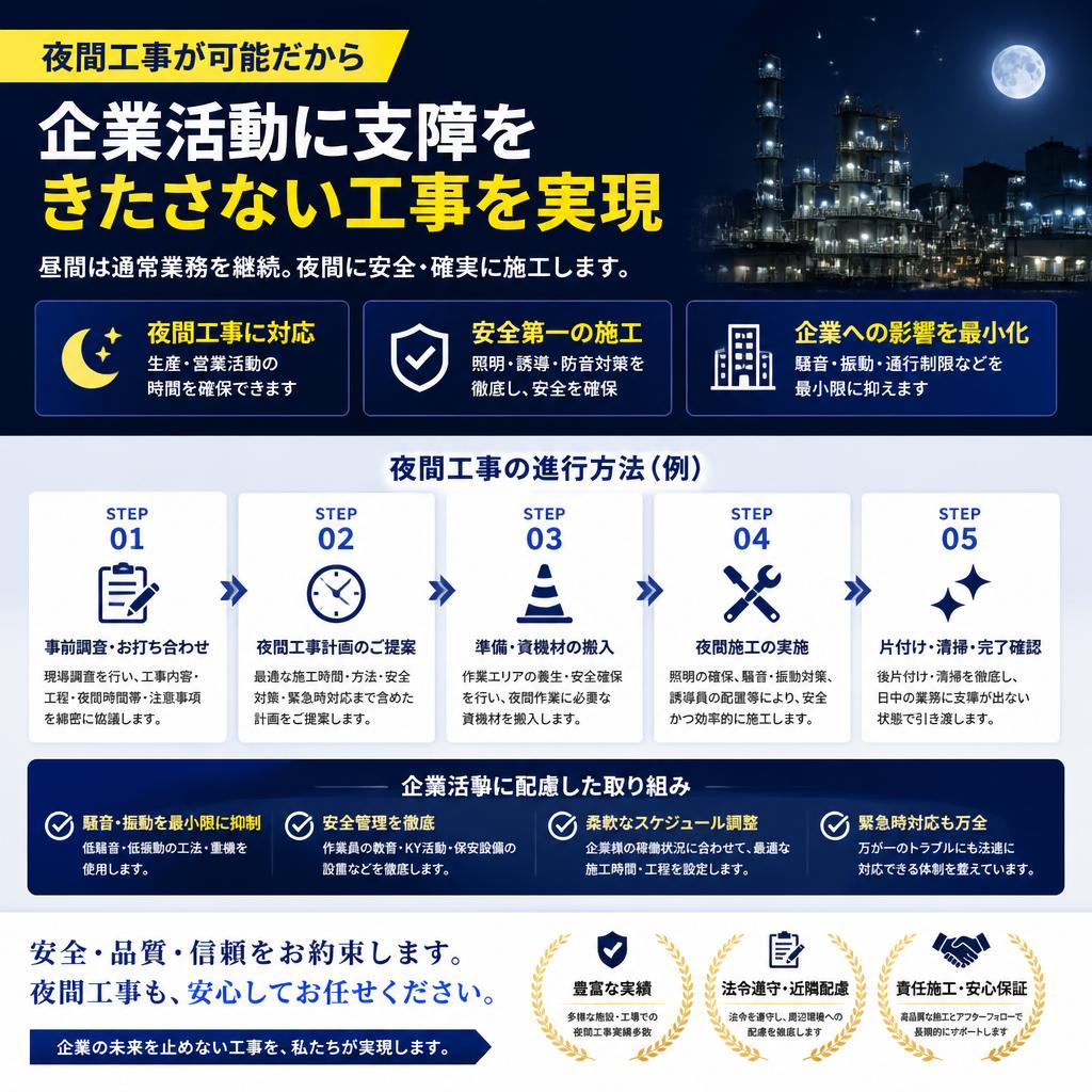 3. 夜間工事で業務影響ゼロ