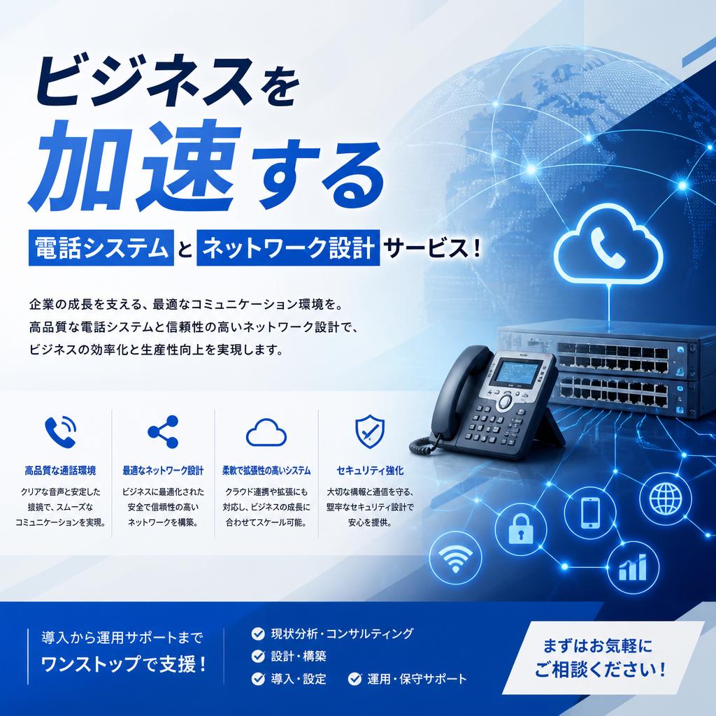 ビジネスを加速するための電話システムとネットワーク設計サービス！